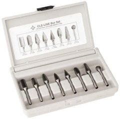 Cle-Line - 8 Piece, 1/4" Shank Burr Set - Solid Carbide, Multiple Head Shapes - Americas Industrial Supply