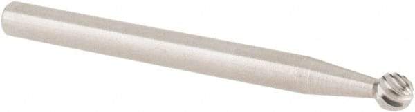 Cle-Line - 1/8" Cut Diam, 1/8" Shank Diam, Ball Head Single Cut Burr - Carbide, 1/8" LOC, 1-1/2" OAL - Americas Industrial Supply