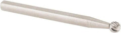 Cle-Line - 1/8" Cut Diam, 1/8" Shank Diam, Ball Head Single Cut Burr - Carbide, 1/8" LOC, 1-1/2" OAL - Americas Industrial Supply
