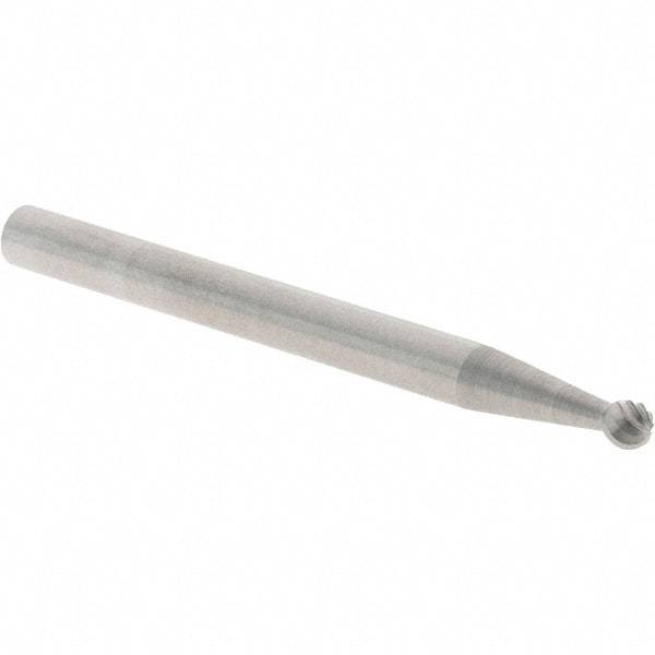 Cle-Line - 3/32" Cut Diam, 1/8" Shank Diam, Ball Head Single Cut Burr - Carbide, 3/32" LOC, 1-1/2" OAL - Americas Industrial Supply