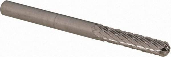 Cle-Line - 1/8" Cut Diam, 1/8" Shank Diam, Cylinder with Radius Head Double Cut Burr - Carbide, Radius End, 9/16" LOC, 1-1/2" OAL - Americas Industrial Supply