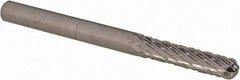 Cle-Line - 1/8" Cut Diam, 1/8" Shank Diam, Cylinder with Radius Head Double Cut Burr - Carbide, Radius End, 9/16" LOC, 1-1/2" OAL - Americas Industrial Supply