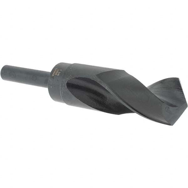 Cle-Force - 1-1/4" Drill, 118° Point, High Speed Steel Silver Deming & Reduced Shank Drill Bit - Oxide Finish, 6" OAL, Straight Shank, 3-1/8" Flute Length, Right Hand Cut, Standard Point, Spiral Flute, Regular Spiral - Americas Industrial Supply