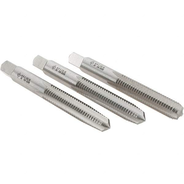 Cle-Line - M8x1.25 Metric, 4 Flute, Bottoming, Plug & Taper, Bright Finish, High Speed Steel Tap Set - Right Hand Cut, 2-23/32" OAL, 1-1/8" Thread Length, Series 0404 - Americas Industrial Supply