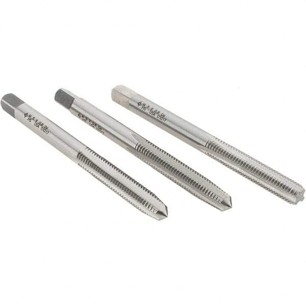 Cle-Line - M5x0.80 Metric, 4 Flute, Bottoming, Plug & Taper, Bright Finish, High Speed Steel Tap Set - Right Hand Cut, 2-3/8" OAL, 7/8" Thread Length, Series 0404 - Americas Industrial Supply