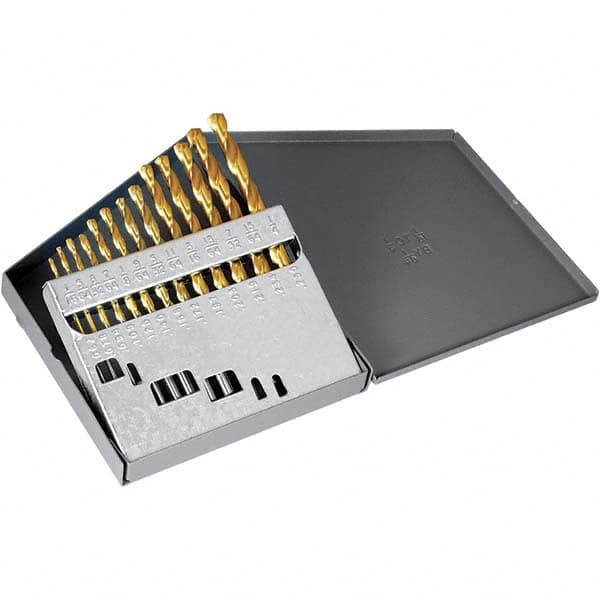Chicago-Latrobe - 1/16 to 1/4", 135° Point, TiN Finish, High Speed Steel Jobber Length Drill Bit Set - Americas Industrial Supply
