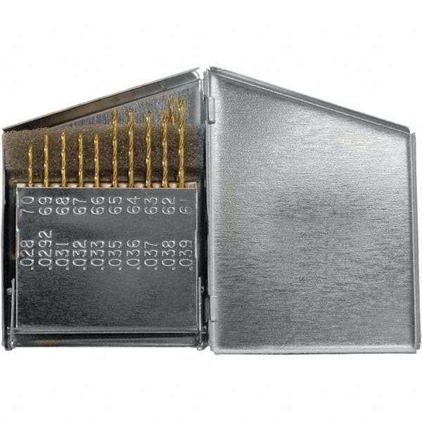Chicago-Latrobe - 0.0135 to 0.039", 118° Point, TiN Finish, High Speed Steel Jobber Length Drill Bit Set - Americas Industrial Supply
