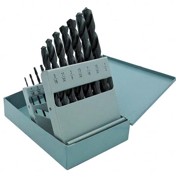 Cle-Force - 1/16 to 1/2", 135° Point, Oxide Finish, High Speed Steel Jobber Length Drill Bit Set - Americas Industrial Supply