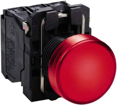 Schneider Electric - 24 VAC/VDC at 50/60 Hz Red Lens LED Pilot Light - Round Lens, Screw Clamp Connector, 30mm Wide, Vibration Resistant, Water Resistant - Americas Industrial Supply