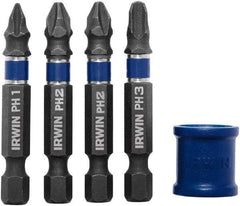 Irwin - 5 Piece, Phillips Handle, Power Bit Set - No. 1 to No. 3 Phillips - Americas Industrial Supply