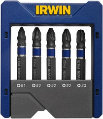 Irwin - 5 Piece, Phillips Handle, Power Bit Set - No. 1 to No. 3 Phillips - Americas Industrial Supply