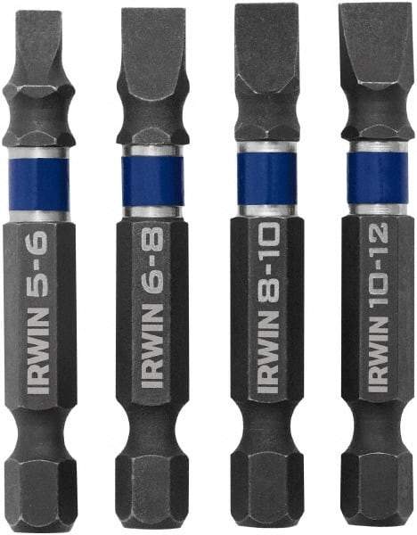 Irwin - 4 Piece, Bit Set - 1/4" Hex Drive, Slotted Point - Americas Industrial Supply