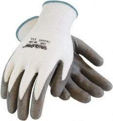 PRO-SAFE - Size 2XL (11), ANSI Cut Lvl A2, Puncture Lvl 1, Abrasion Lvl 4, Polyurethane Coated HPPE Fiber Cut Resistant Gloves - 9" Long, Palm & Fingers Coated, HPPE Fiber Lining, Continuous Cuff, Gray/White, Paired - Americas Industrial Supply