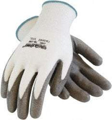 PRO-SAFE - Size 2XL (11), ANSI Cut Lvl A2, Puncture Lvl 1, Abrasion Lvl 4, Polyurethane Coated HPPE Fiber Cut Resistant Gloves - 9" Long, Palm & Fingers Coated, HPPE Fiber Lining, Continuous Cuff, Gray/White, Paired - Americas Industrial Supply