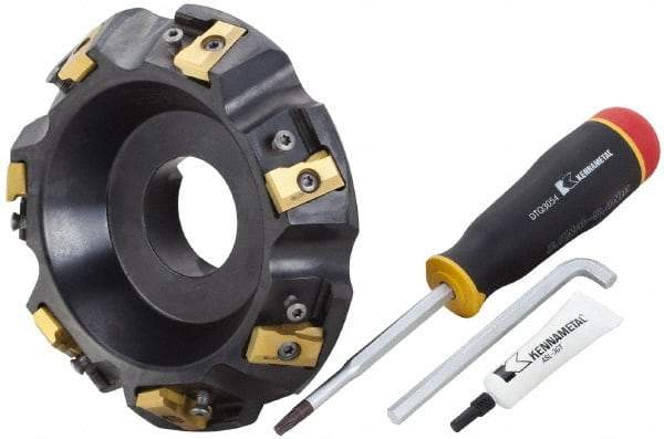Kennametal - 6" Cut Diam, 2" Arbor Hole, 21.39mm Max Depth of Cut, 30° Indexable Chamfer & Angle Face Mill - 7 Inserts, LN.U 2210... Insert, Right Hand Cut, 7 Flutes, Series MEGA60 - Americas Industrial Supply
