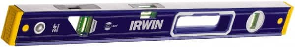 Irwin - Magnetic 24" Long 3 Vial Box Beam Level - Aluminum, Blue/Yellow, 1 Level & 2 Plumb Vials - Americas Industrial Supply