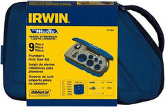 Irwin Blades - 9 Piece, 3/4" to 2-1/4" Saw Diam, Plumber's Hole Saw Kit - Bi-Metal, Toothed Edge, Pilot Drill Model No. 373000, Includes 6 Hole Saws - Americas Industrial Supply