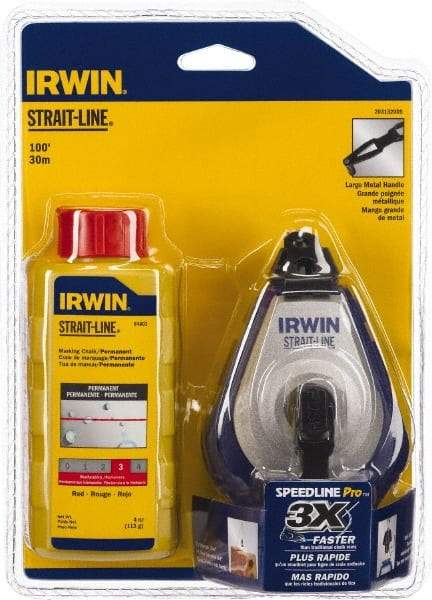 Irwin - 100' Long Reel & Chalk Set - Red, Includes (1) 4 oz Permanent Red Chalk (3.5:1) & (1) SPEEDLINE Pro Chalk Reel - Americas Industrial Supply