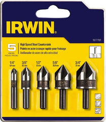 Irwin - 5 Piece, 1/4 to 3/4" Head Diam, 82° Included Angle, Single End Countersink Set - Americas Industrial Supply