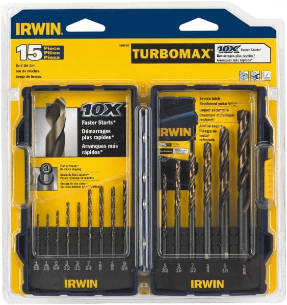 Irwin - 1/16 to 3/8", Oxide/Gold Finish, High Speed Steel Jobber Length Drill Bit Set - Americas Industrial Supply