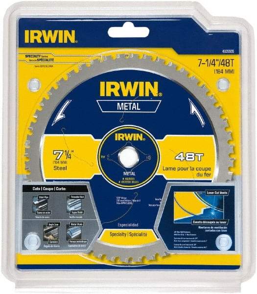 Irwin Blades - 7-1/4" Diam, 5/8" Arbor Hole Diam, 48 Tooth Wet & Dry Cut Saw Blade - Carbide-Tipped, Smooth Action, Standard Round Arbor - Americas Industrial Supply