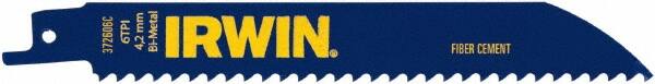 Irwin Blades - 6" Long, Bi-Metal Reciprocating Saw Blade - Straight Profile, 6 Carbide TPI, Toothed Edge, Tang Shank - Americas Industrial Supply
