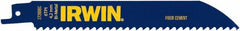 Irwin Blades - 6" Long, Bi-Metal Reciprocating Saw Blade - Straight Profile, 6 Carbide TPI, Toothed Edge, Tang Shank - Americas Industrial Supply