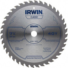 Irwin Blades - 7-1/4" Diam, 5/8" Arbor Hole Diam, 40 Tooth Wet & Dry Cut Saw Blade - Carbide-Tipped, Smooth Action, Diamond Arbor - Americas Industrial Supply