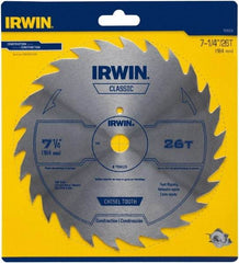 Irwin Blades - 7-1/4" Diam, 5/8" Arbor Hole Diam, 26 Tooth Wet & Dry Cut Saw Blade - High Carbon Steel, Smooth Action, Diamond Arbor - Americas Industrial Supply