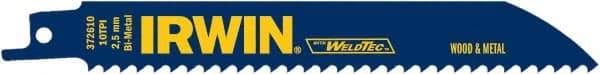 Irwin Blades - 6" Long, Bi-Metal Reciprocating Saw Blade - Straight Profile, 10 TPI, Toothed Edge, Tang Shank - Americas Industrial Supply