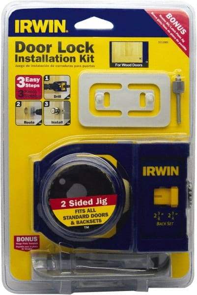 Irwin Blades - 7 Piece, 2-3/8" to 2-3/4" Saw Diam, Door-Lock Installation Hole Saw Kit - Carbon Steel, Includes 2 Hole Saws - Americas Industrial Supply