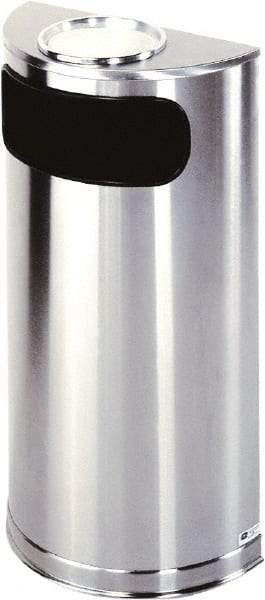 Rubbermaid - 9 Gal Silver Half-Round Decorative Waste Receptacle With Top - Steel, 32" High x 18" Wide - Americas Industrial Supply