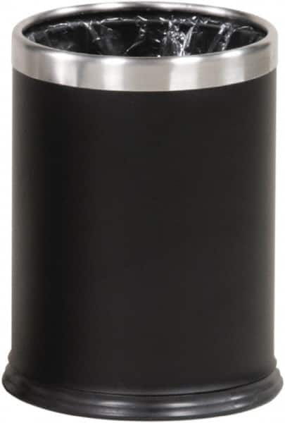 Rubbermaid - 3-1/2 Gal Black Round Decorative Waste Receptacle With Top - Steel, 318mm High - Americas Industrial Supply