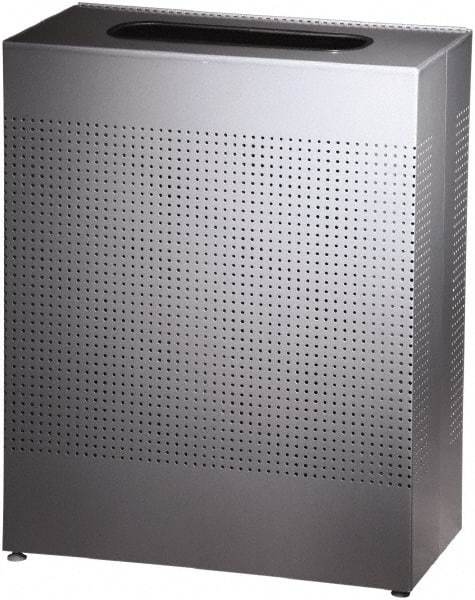 Rubbermaid - 22-1/2 Gal Silver Rectangle Decorative Waste Receptacle With Top - Steel, 30" High x 24" Long x 24" Wide - Americas Industrial Supply