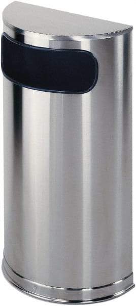 Rubbermaid - 9 Gal Silver Half-Round Decorative Waste Receptacle With Top - Steel, 32" High x 18" Wide - Americas Industrial Supply