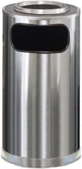 Rubbermaid - 12 Gal Silver Round Decorative Waste Receptacle With Top - Steel, 28" High - Americas Industrial Supply