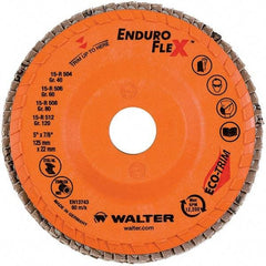 WALTER Surface Technologies - 60 Grit, 5" Disc Diam, 7/8" Center Hole, Type 28 Ceramic Flap Disc - 12,200 Max RPM, Plastic Backing, Arbor Attaching System, Coated - Americas Industrial Supply