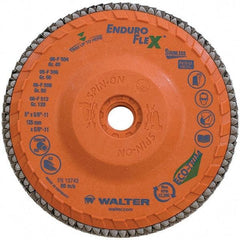 WALTER Surface Technologies - 80 Grit, 6" Disc Diam, 5/8-11 Center Hole, Type 28 Ceramic Flap Disc - 10,200 Max RPM, Plastic Backing, Arbor Attaching System, Coated - Americas Industrial Supply