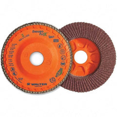WALTER Surface Technologies - 60 Grit, 6" Disc Diam, 5/8-11 Center Hole, Type 28 Ceramic Flap Disc - 10,200 Max RPM, Plastic Backing, Arbor Attaching System, Coated - Americas Industrial Supply