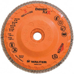 WALTER Surface Technologies - 80 Grit, 4-1/2" Disc Diam, 5/8-11 Center Hole, Type 28 Ceramic Flap Disc - 13,300 Max RPM, Plastic Backing, Arbor Attaching System, Coated - Americas Industrial Supply