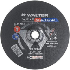 WALTER Surface Technologies - 24 Grit, 9" Wheel Diam, 1/8" Wheel Thickness, 7/8" Arbor Hole, Type 27 Depressed Center Wheel - Aluminum Oxide, Resinoid Bond, 6,600 Max RPM - Americas Industrial Supply