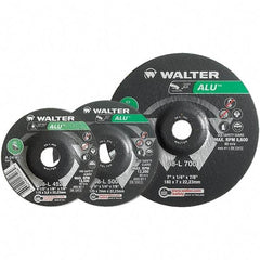 WALTER Surface Technologies - 24 Grit, 9" Wheel Diam, 1/4" Wheel Thickness, Type 27 Depressed Center Wheel - Aluminum Oxide, Resinoid Bond, 6,600 Max RPM - Americas Industrial Supply