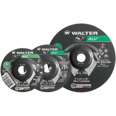 WALTER Surface Technologies - 24 Grit, 7" Wheel Diam, 1/8" Wheel Thickness, Type 27 Depressed Center Wheel - Aluminum Oxide, Resinoid Bond, 8,600 Max RPM - Americas Industrial Supply