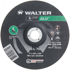 WALTER Surface Technologies - 24 Grit, 7" Wheel Diam, 1/8" Wheel Thickness, 7/8" Arbor Hole, Type 27 Depressed Center Wheel - Aluminum Oxide, Resinoid Bond, 8,600 Max RPM - Americas Industrial Supply