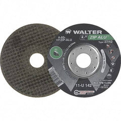 WALTER Surface Technologies - 60 Grit, 5" Wheel Diam, 3/64" Wheel Thickness, 7/8" Arbor Hole, Type 27 Depressed Center Wheel - Aluminum Oxide, Resinoid Bond, 12,200 Max RPM - Americas Industrial Supply
