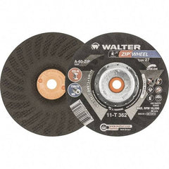 WALTER Surface Technologies - 60 Grit, 6" Wheel Diam, 3/64" Wheel Thickness, Type 27 Depressed Center Wheel - Resinoid Bond, 10,200 Max RPM - Americas Industrial Supply