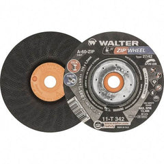 WALTER Surface Technologies - 60 Grit, 4-1/2" Wheel Diam, 3/64" Wheel Thickness, Type 27 Depressed Center Wheel - Resinoid Bond, 13,300 Max RPM - Americas Industrial Supply