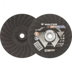 WALTER Surface Technologies - 30 Grit, 9" Wheel Diam, 5/64" Wheel Thickness, 7/8" Arbor Hole, Type 27 Depressed Center Wheel - Aluminum Oxide, Resinoid Bond, 6,600 Max RPM - Americas Industrial Supply