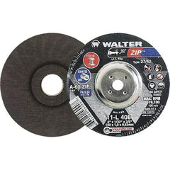 WALTER Surface Technologies - 60 Grit, 4" Wheel Diam, 1/32" Wheel Thickness, 3/8" Arbor Hole, Type 27 Depressed Center Wheel - Aluminum Oxide, Resinoid Bond, 19,100 Max RPM, Compatible with Die Grinders & Straight Shaft Grinder - Americas Industrial Supply
