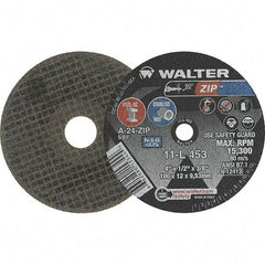 WALTER Surface Technologies - 4" 24 Grit Aluminum Oxide Cutoff Wheel - 1/2" Thick, 3/8" Arbor, 19,100 Max RPM, Use with Die Grinders - Americas Industrial Supply